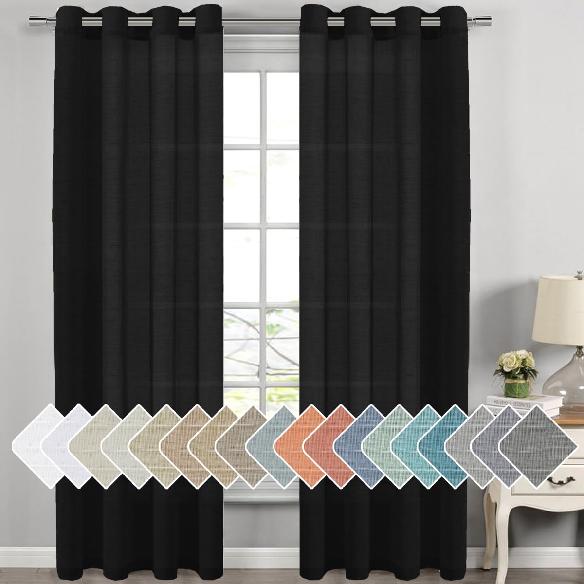 H.VERSAILTEX Natural Linen Sheer Curtains 84" 2 Panels Grommet
