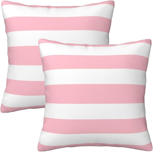 Pink and White Stripes Farmhouse Throw Pillow Covers 18x18 Inch Pillow Case Soft Cushion Pillow Covers Set of 2 for Sofa Bedroom Chair Living Room Home Decorative