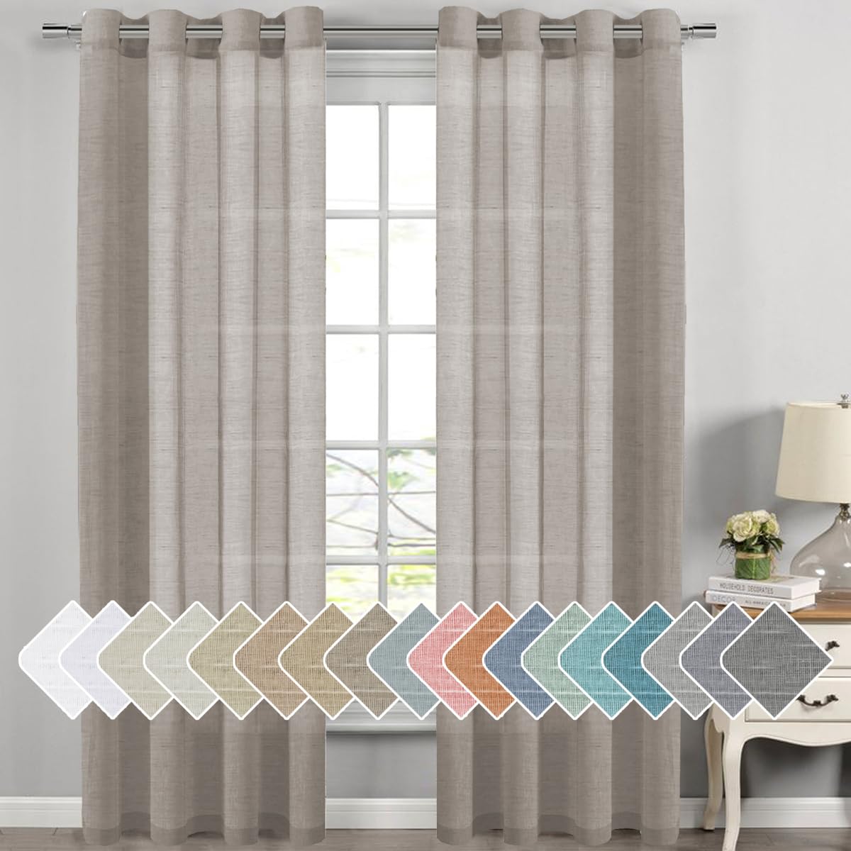 H.VERSAILTEX Natural Linen Sheer Curtains 84" 2 Panels Grommet