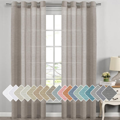 H.VERSAILTEX Natural Linen Sheer Curtains 84" 2 Panels Grommet