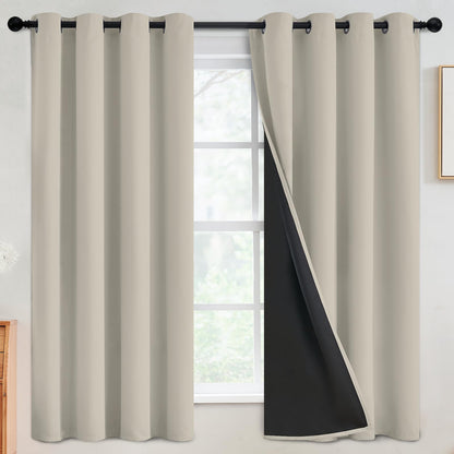 SimpleHome Cream 100% Blackout Curtains Room Darkening Living Room 84 Inch