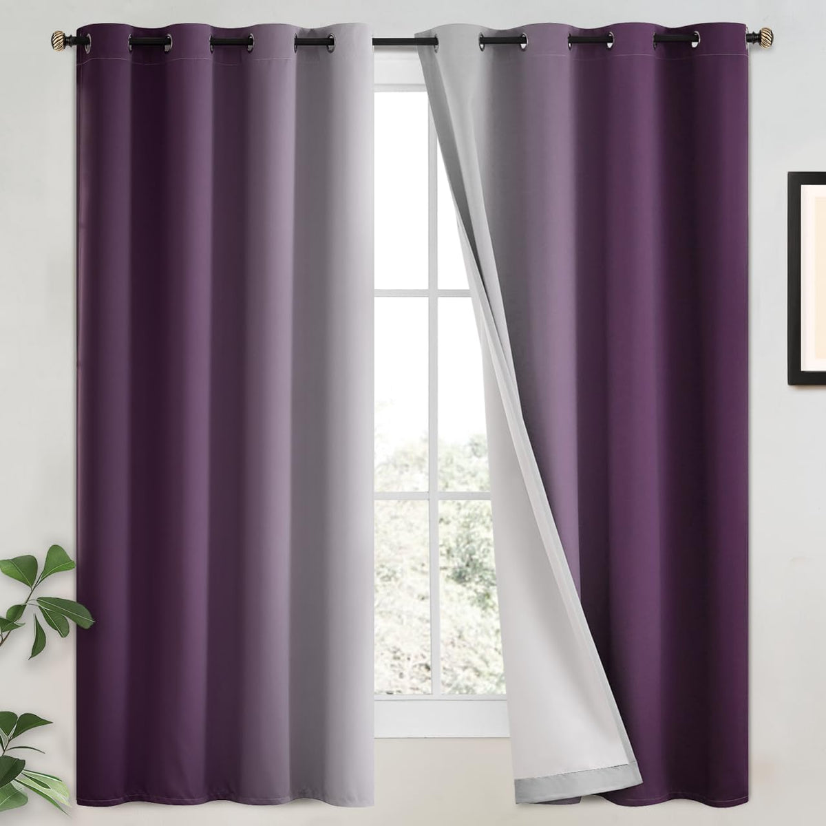 Yakamok Ombre Curtains Blue and Greyish White for Living Room,52Wx84L