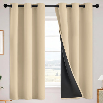 SimpleHome Cream 100% Blackout Curtains Room Darkening Living Room 84 Inch