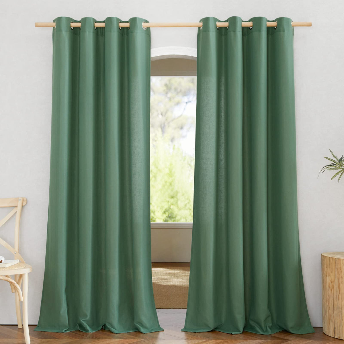NICETOWN Natural Linen Curtains 84 inch Long 2 Panels Set, Grommet Top Thick Linen Burlap Semi Sheer Vertical Drapes Privacy Assured with Light Filtering for Bedroom/Living Room, W55 x L84