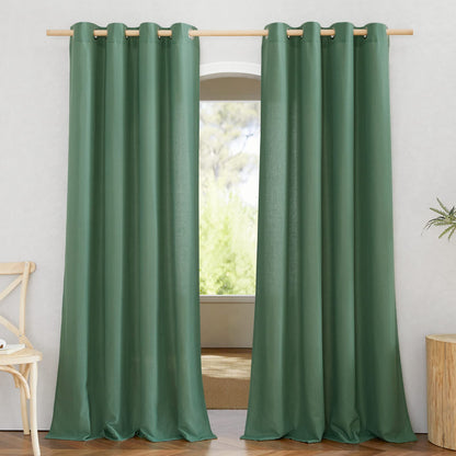 NICETOWN Natural Linen Curtains 84 inch Long 2 Panels Set, Grommet Top Thick Linen Burlap Semi Sheer Vertical Drapes Privacy Assured with Light Filtering for Bedroom/Living Room, W55 x L84