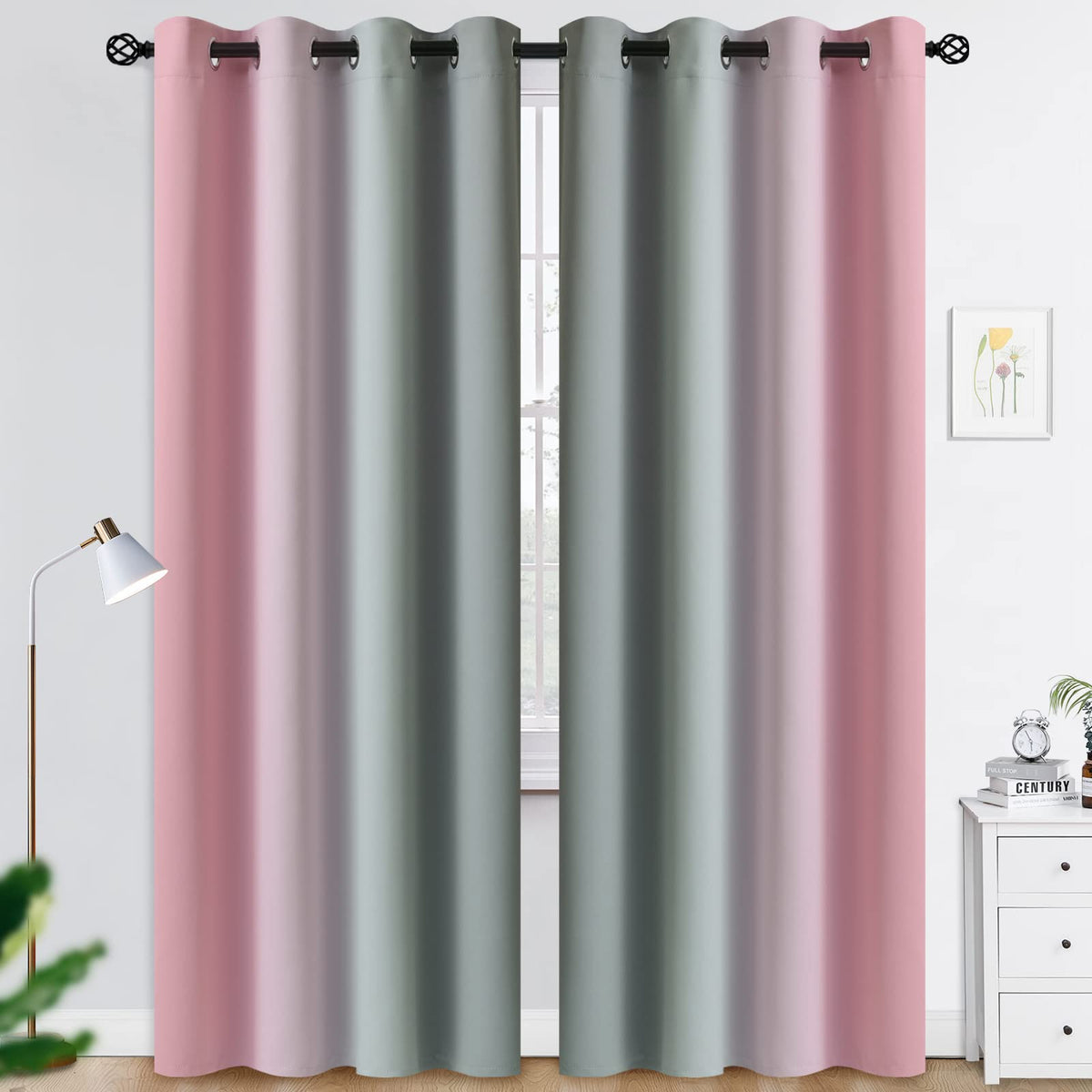 COSVIYA Grommet Room Darkening Ombre Purple Curtains W52xL63 inch