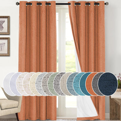 PrinceDeco Natural Linen Curtains 100% Blackout Linen Curtains for Bedroom Full Blackout Curtains 84 Inches Long Living Room Thermal Insulated Light Blocking Curtain Drapes White Backing, 2 Panels