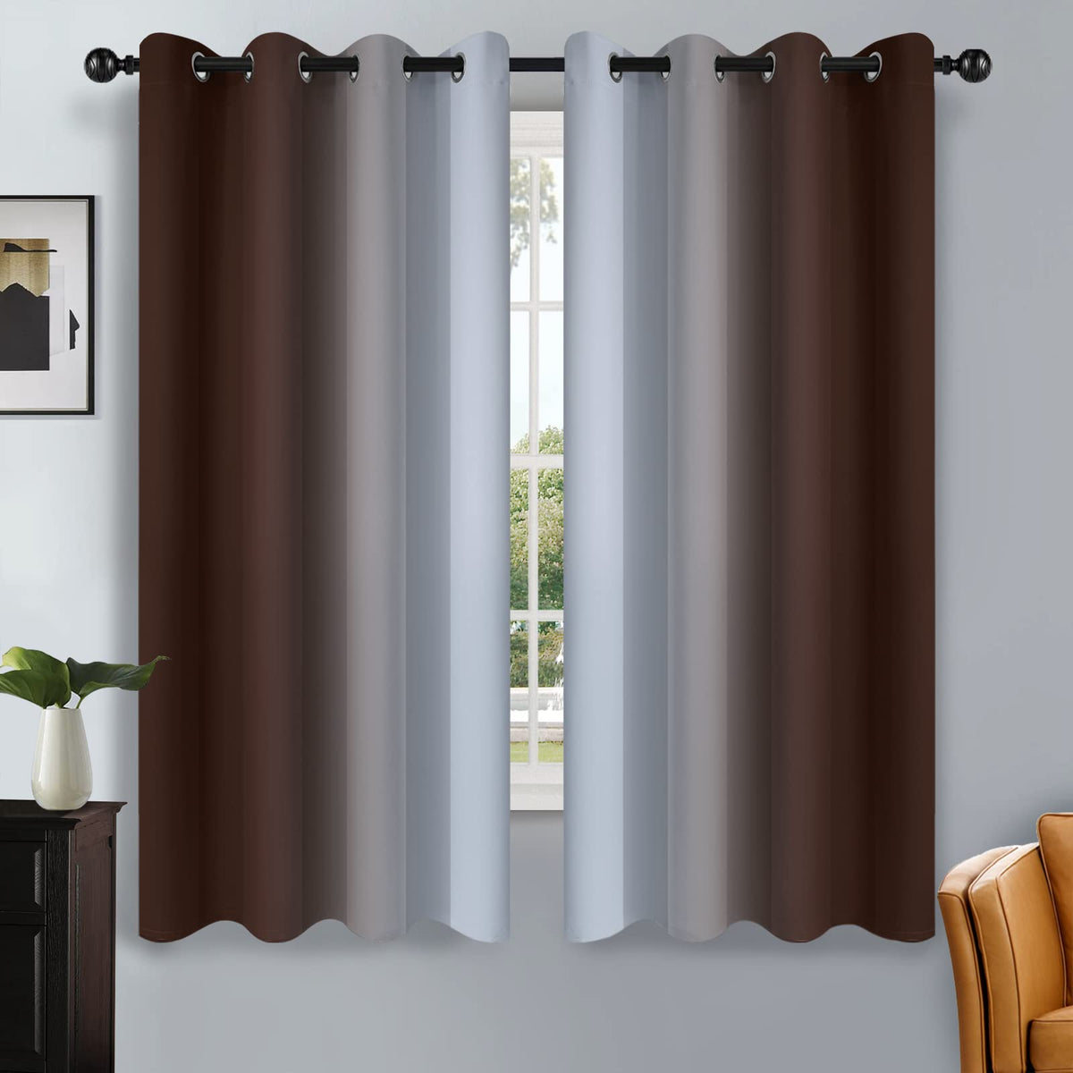 SimpleHome Ombre Black to Grey White Curtains for Living Room 52Wx84L
