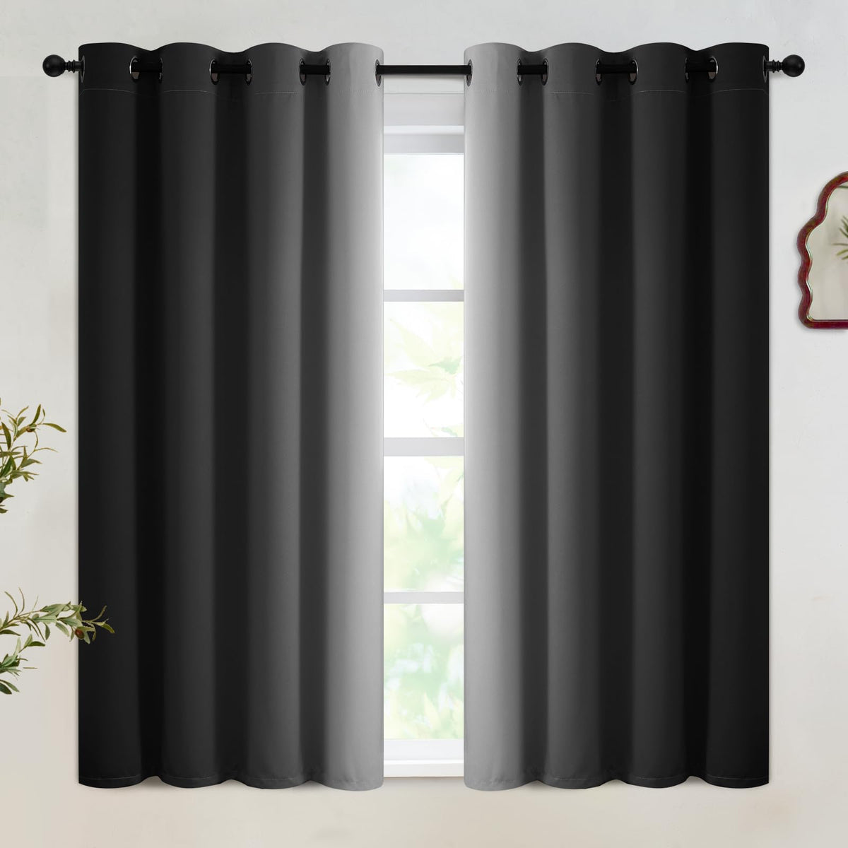 SimpleHome Ombre Black to Grey White Curtains for Living Room 52Wx84L