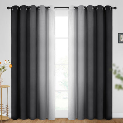 SimpleHome Ombre Black to Grey White Curtains for Living Room 52Wx84L