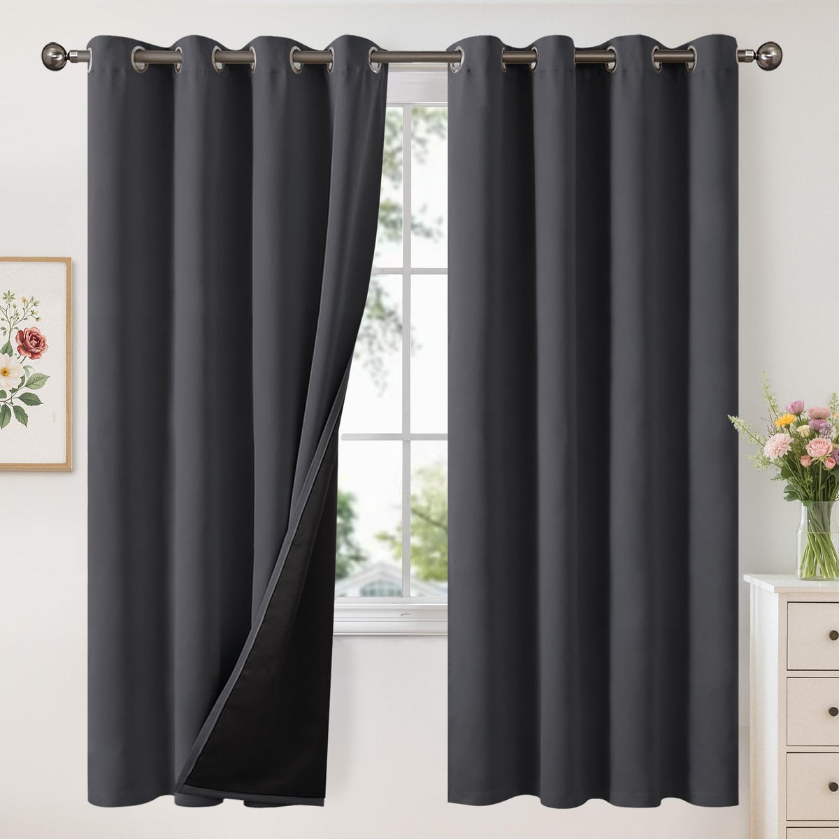 YoungsTex Black Blackout Curtains for Bedroom, Thermal Drapes Heat Blocking