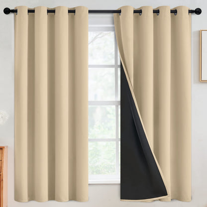 SimpleHome Cream 100% Blackout Curtains Room Darkening Living Room 84 Inch