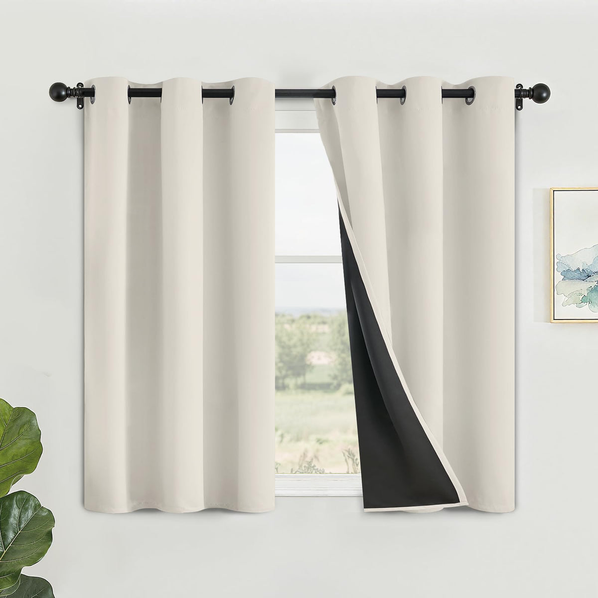 SimpleHome Cream 100% Blackout Curtains Room Darkening Living Room 84 Inch