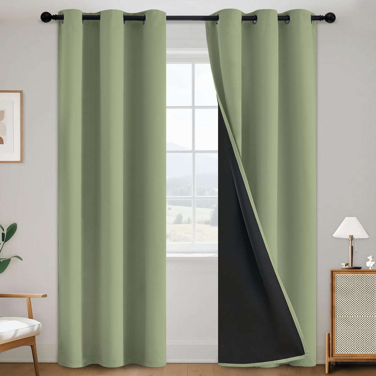SimpleHome Cream 100% Blackout Curtains Room Darkening Living Room 84 Inch
