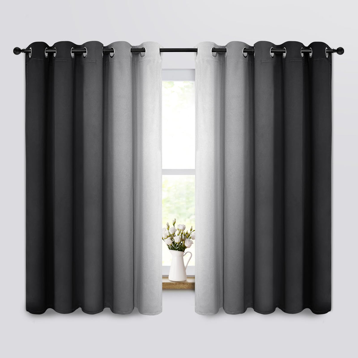 Yakamok Ombre Curtains Blue and Greyish White for Living Room,52Wx84L
