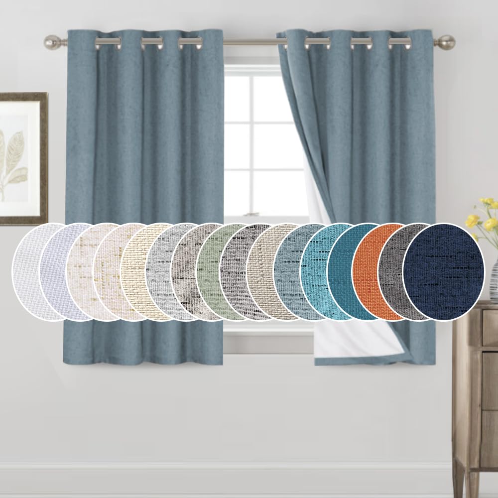 PrinceDeco Natural Linen Curtains 100% Blackout Linen Curtains for Bedroom Full Blackout Curtains 84 Inches Long Living Room Thermal Insulated Light Blocking Curtain Drapes White Backing, 2 Panels