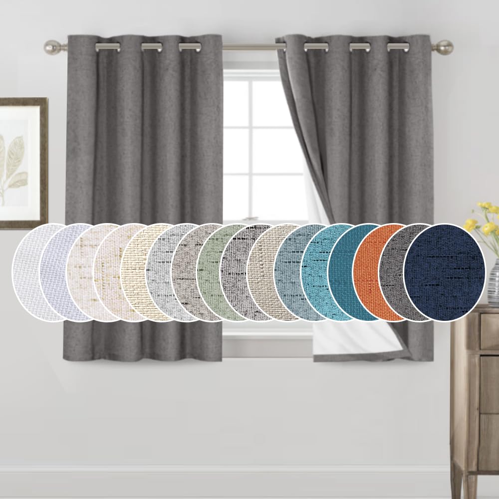 PrinceDeco Natural Linen Curtains 100% Blackout Linen Curtains for Bedroom Full Blackout Curtains 84 Inches Long Living Room Thermal Insulated Light Blocking Curtain Drapes White Backing, 2 Panels