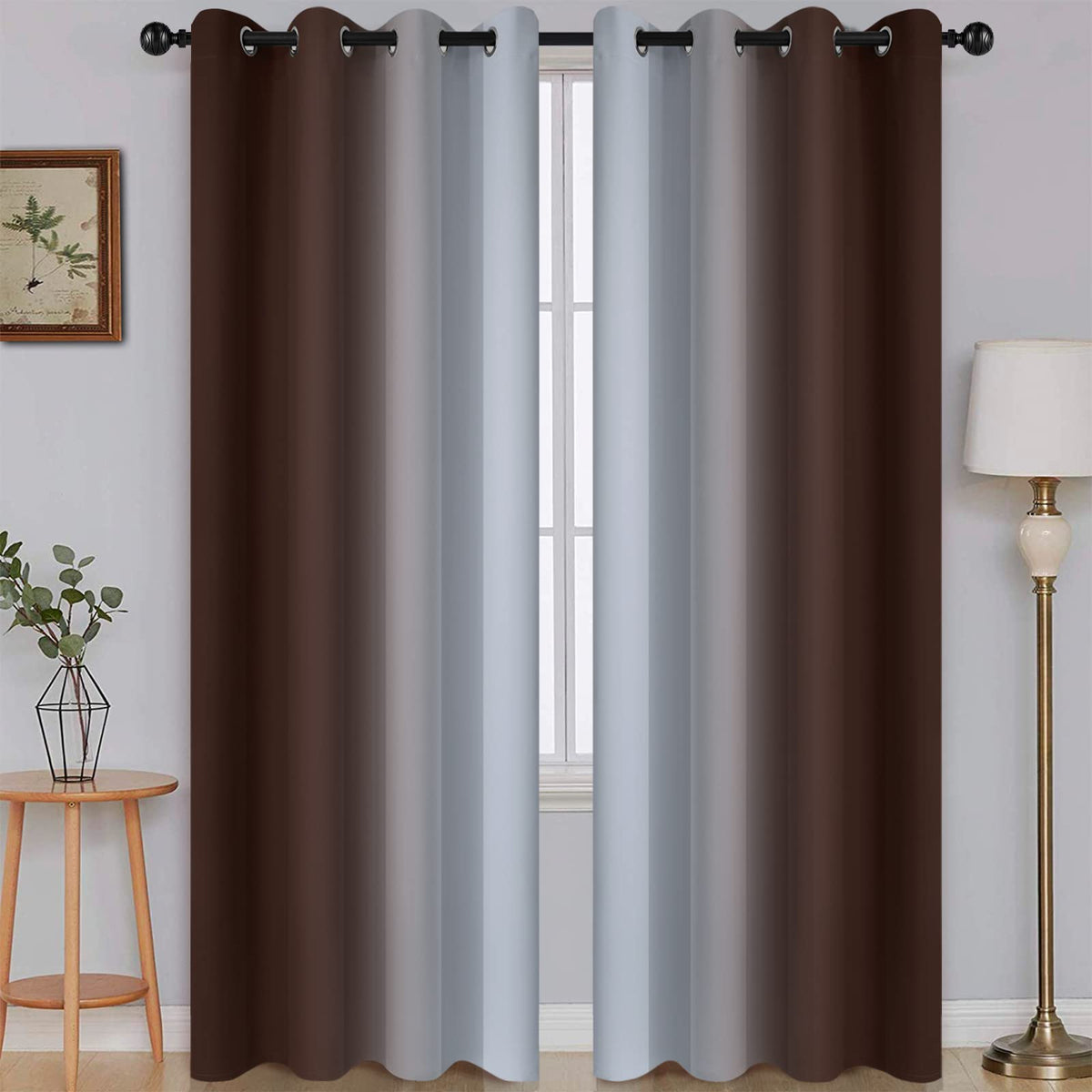 SimpleHome Ombre Black to Grey White Curtains for Living Room 52Wx84L