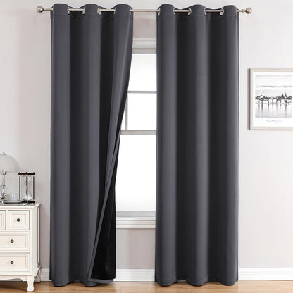 ChrisDowa 100% Blackout Curtains for Bedroom 63 Inch Long with Black Liner