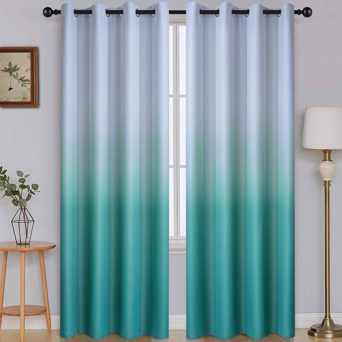 SimpleHome Ombre Black to Grey White Curtains for Living Room 52Wx84L
