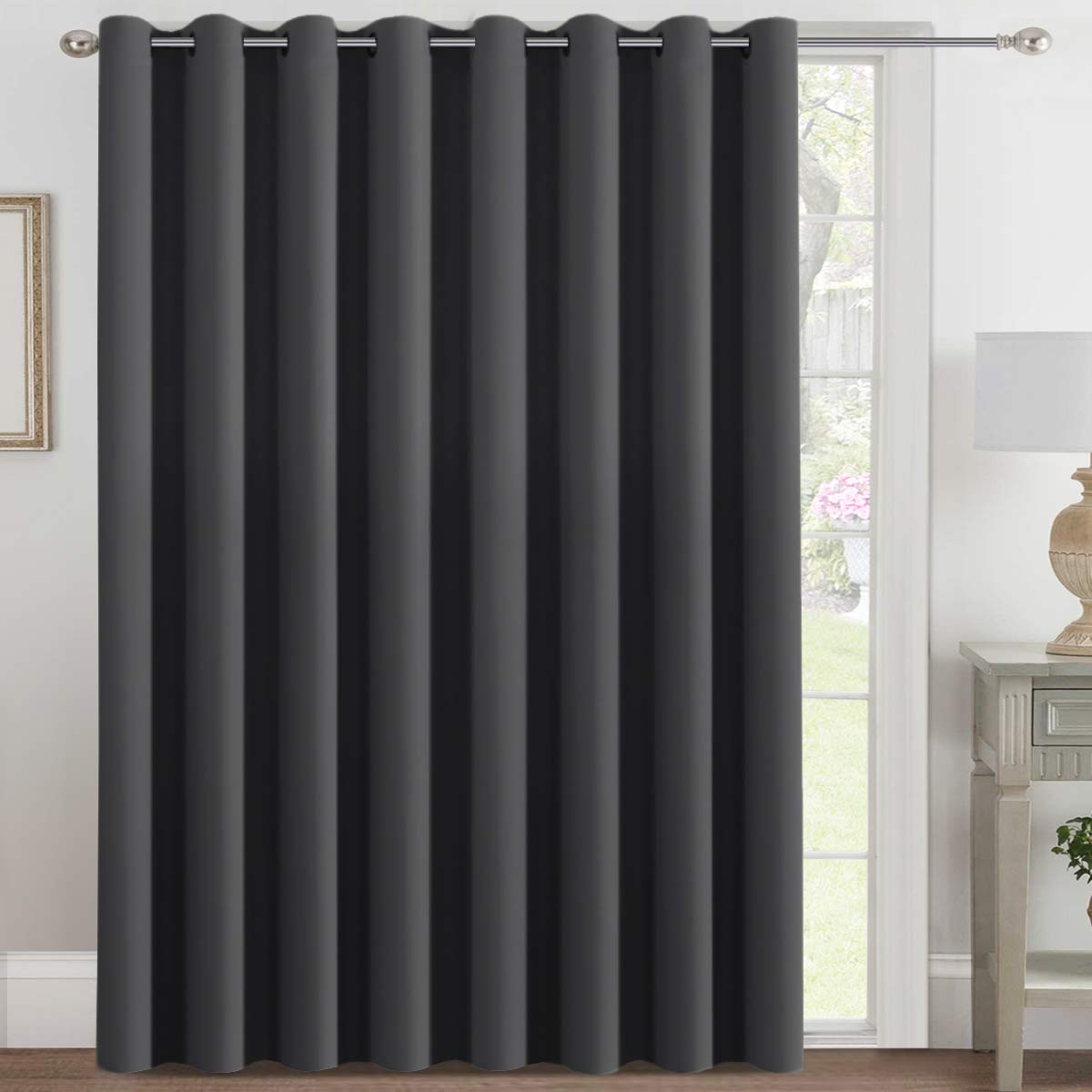 H.VERSAILTEX 100% Blackout Curtains for Bedroom Black Out Curtains 96 inch Thermal Insulated Long Blackout Curtains for Living Room, Energy Saving Curtains for Patio Door Grommet (1 Panel, Jet Black)