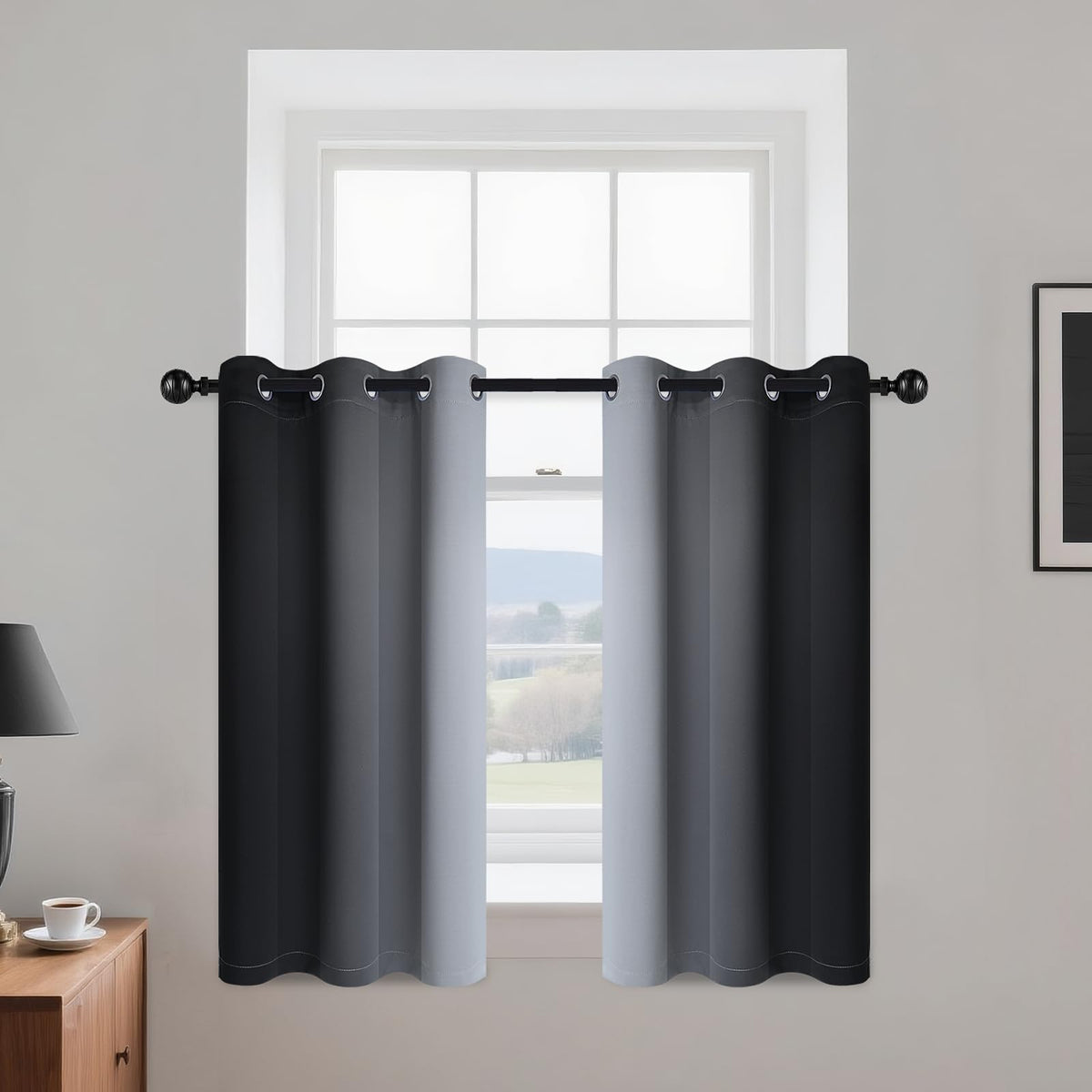 Yakamok Ombre Curtains Blue and Greyish White for Living Room,52Wx84L