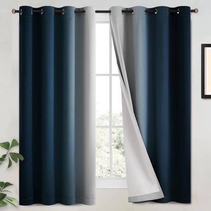 Yakamok Ombre Curtains Blue and Greyish White for Living Room,52Wx84L