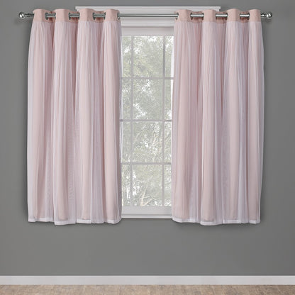 TOWN & COUNTRY LUXE Talia Double Layer Indoor Curtains, Sheer and Room Darkening Blackout, Grommet Top, Energy Efficient, 2-Pack Set, 52"x84", Rose Blush