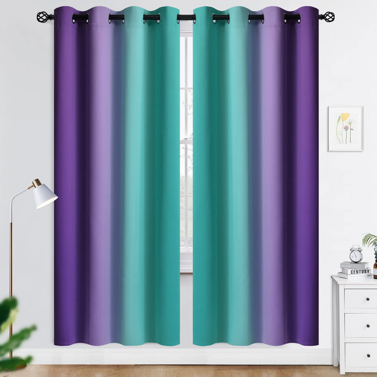 COSVIYA Grommet Room Darkening Ombre Purple Curtains W52xL63 inch
