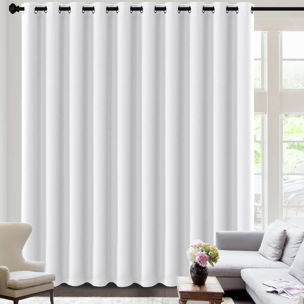 H.VERSAILTEX 100% Blackout Curtains for Bedroom Black Out Curtains 96 inch Thermal Insulated Long Blackout Curtains for Living Room, Energy Saving Curtains for Patio Door Grommet (1 Panel, Jet Black)