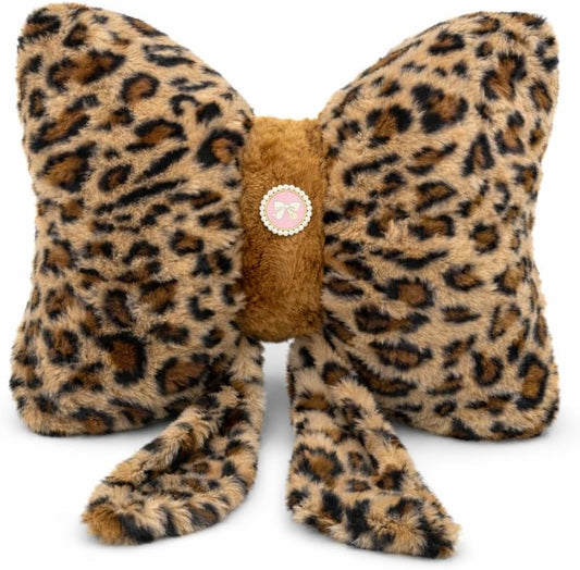 Leopard Print Bow Pillow 12x9 Inch Plush Accent Pillow Room Decor