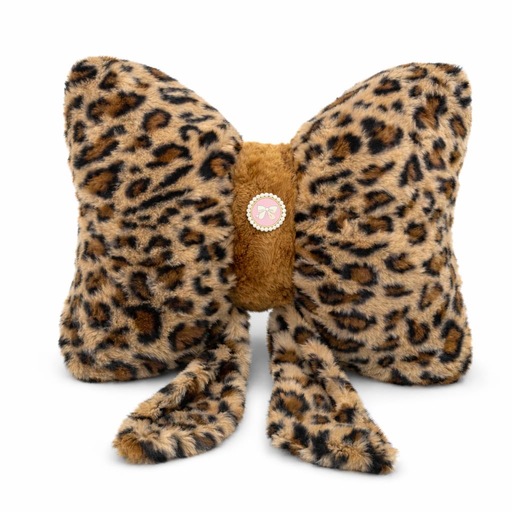 Leopard Print Bow Pillow 12x9 Inch Plush Accent Pillow Room Decor