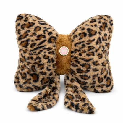 Leopard Print Bow Pillow 12x9 Inch Plush Accent Pillow Room Decor