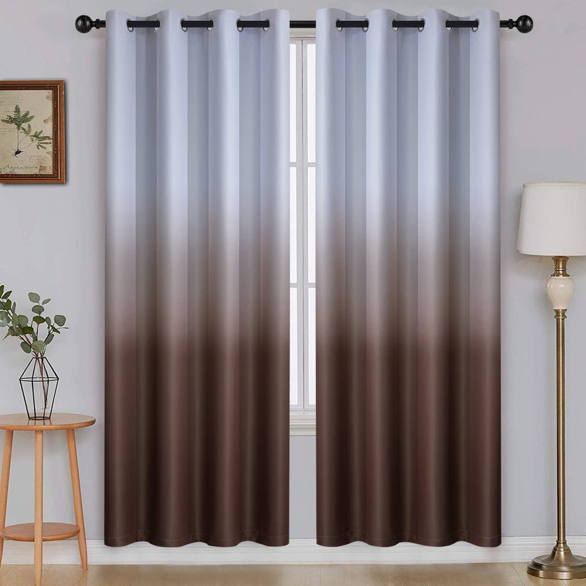SimpleHome Ombre Black to Grey White Curtains for Living Room 52Wx84L