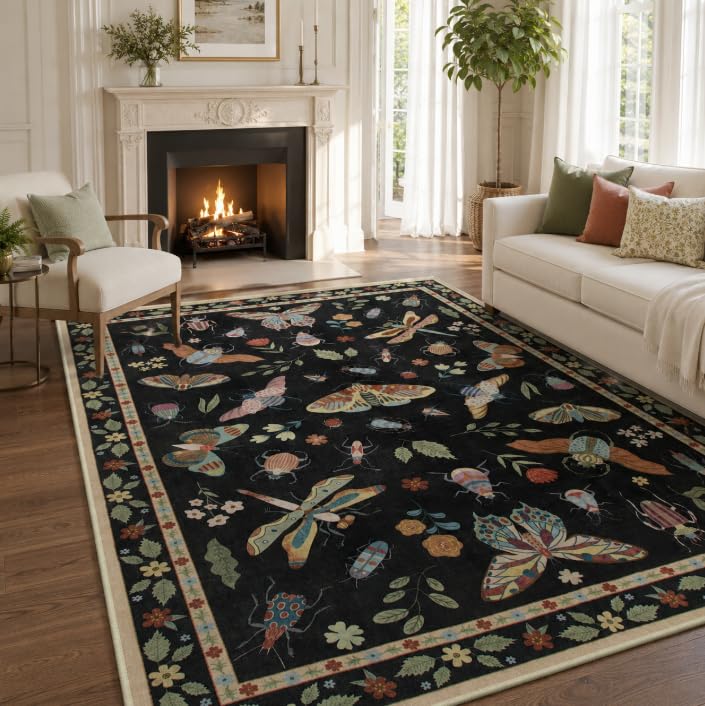 Lahome Bug Washable Area Rugs 5x7, Soft Green Rug for Living Room Bedroom