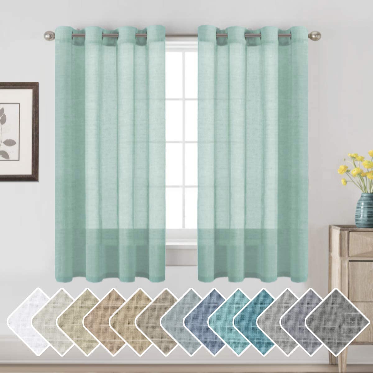 H.VERSAILTEX Natural Linen Sheer Curtains 84" 2 Panels Grommet