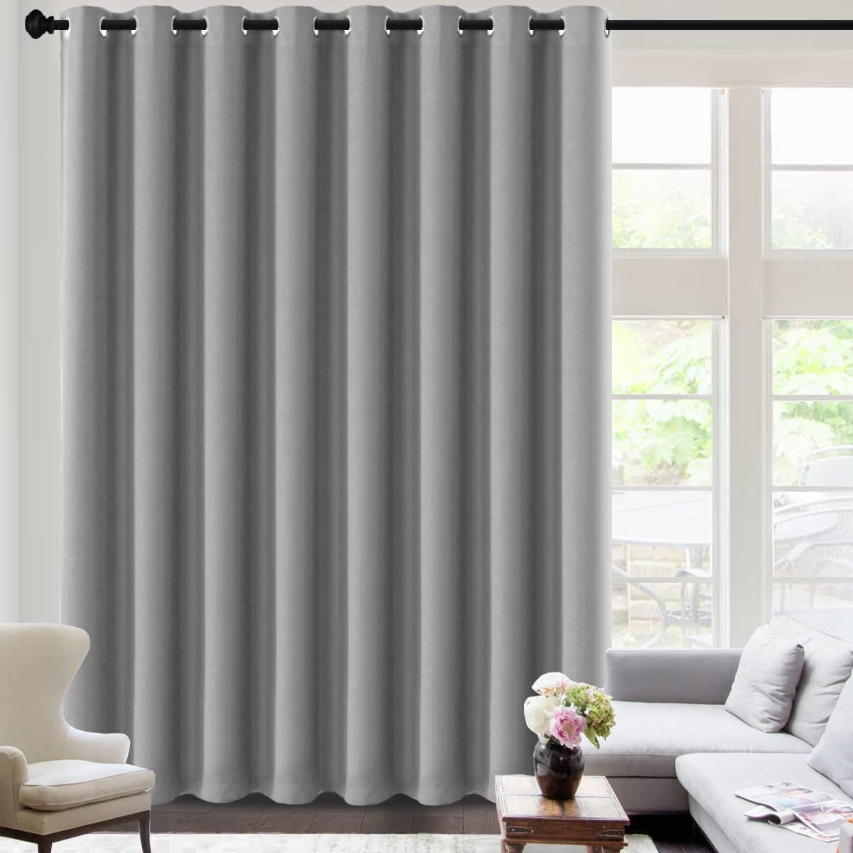 H.VERSAILTEX 100% Blackout Curtains for Bedroom Black Out Curtains 96 inch Thermal Insulated Long Blackout Curtains for Living Room, Energy Saving Curtains for Patio Door Grommet (1 Panel, Jet Black)