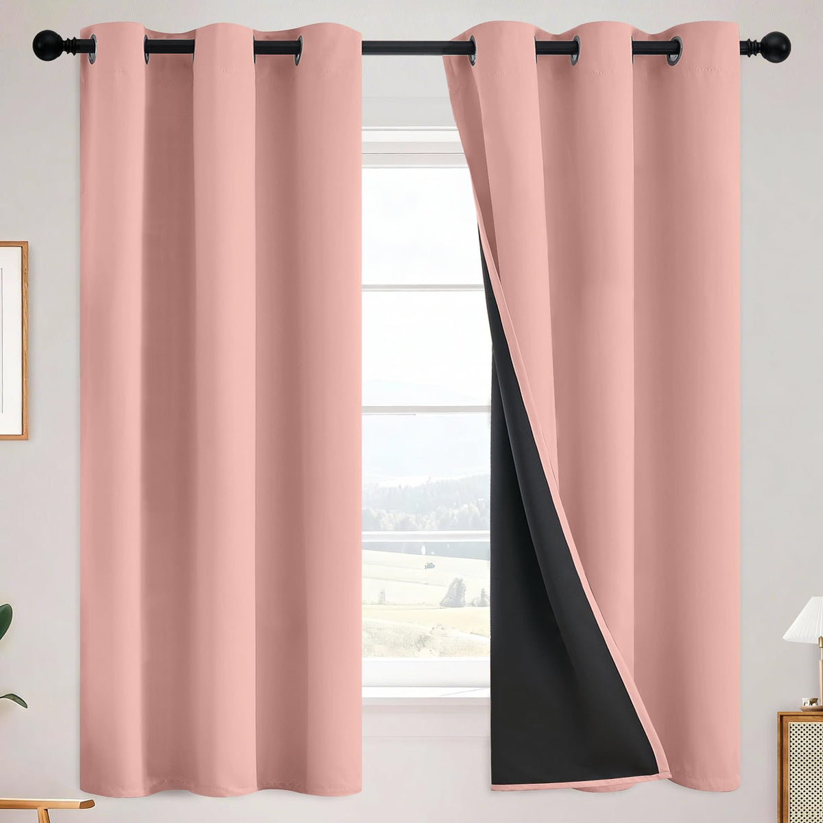SimpleHome Cream 100% Blackout Curtains Room Darkening Living Room 84 Inch
