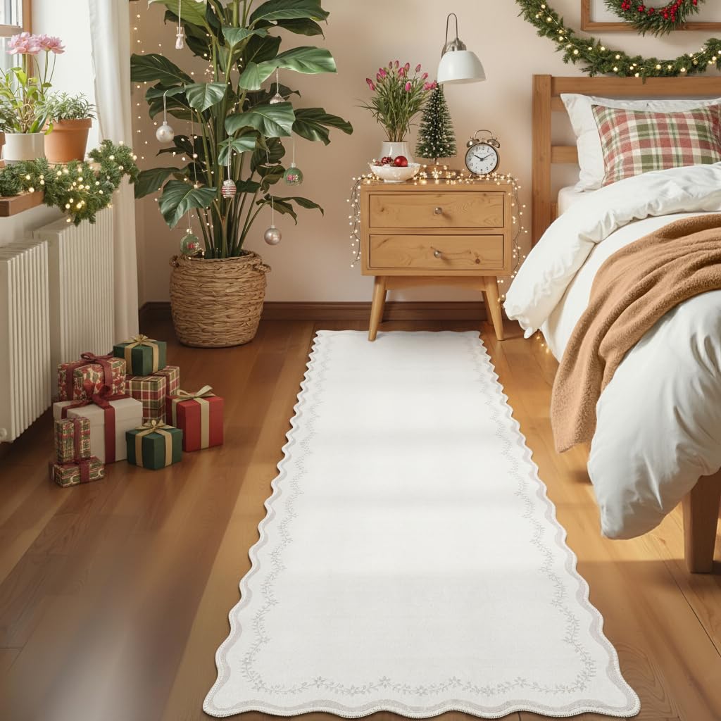 GarveeHome 5x7 Scalloped Area Rug Jute Washable Bedroom Living Room Rug