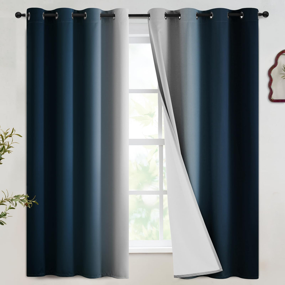 SimpleHome Ombre Black to Grey White Curtains for Living Room 52Wx84L