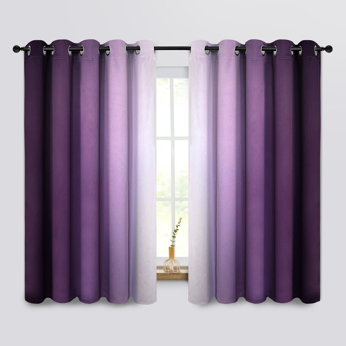 COSVIYA Grommet Room Darkening Ombre Purple Curtains W52xL63 inch