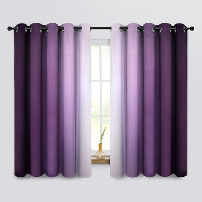 COSVIYA Grommet Room Darkening Ombre Purple Curtains W52xL63 inch