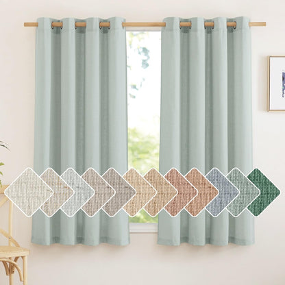 NICETOWN Natural Linen Curtains 84 inch Long 2 Panels Set, Grommet Top Thick Linen Burlap Semi Sheer Vertical Drapes Privacy Assured with Light Filtering for Bedroom/Living Room, W55 x L84
