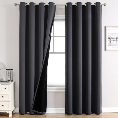 ChrisDowa 100% Blackout Curtains for Bedroom 63 Inch Long with Black Liner