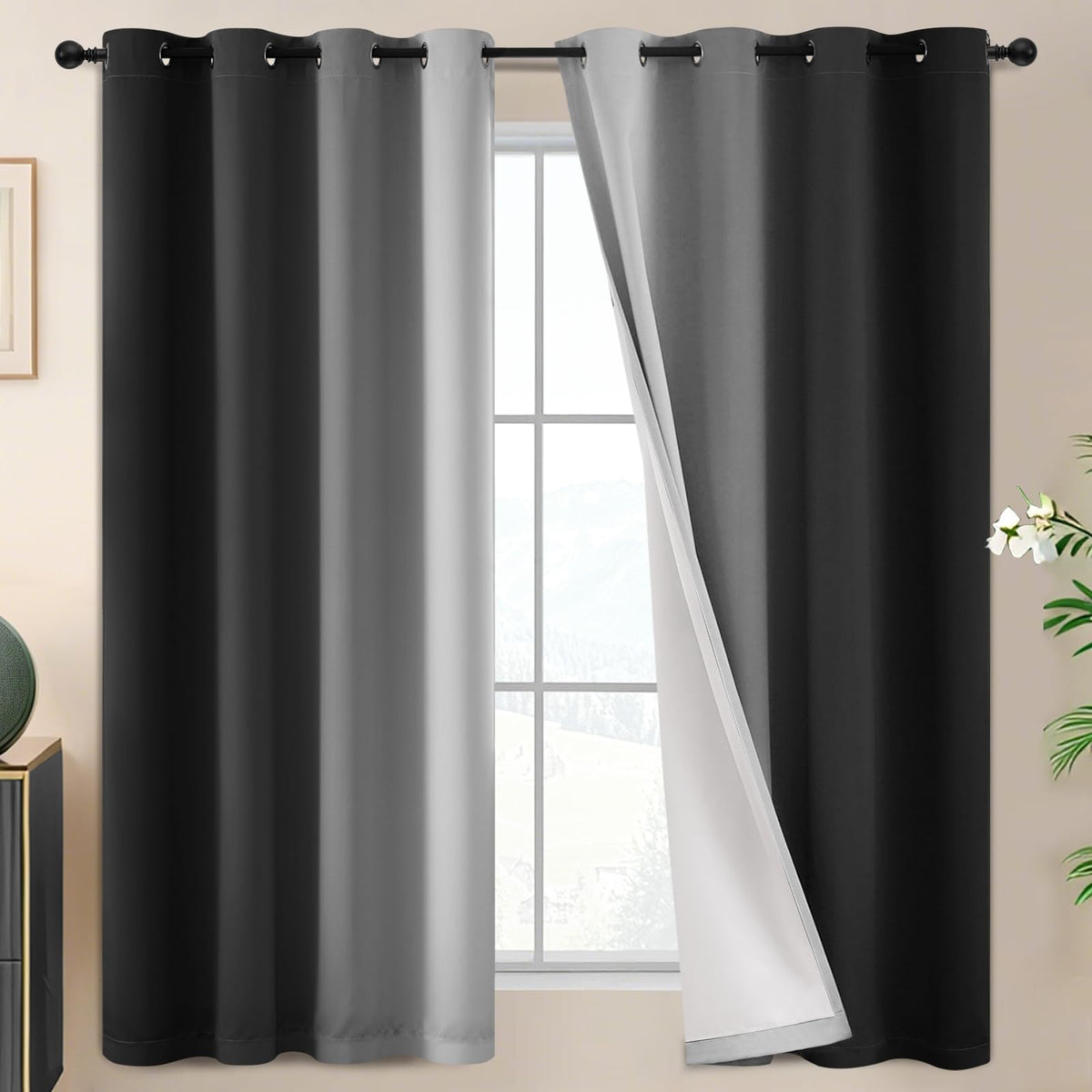 SimpleHome Ombre Black to Grey White Curtains for Living Room 52Wx84L