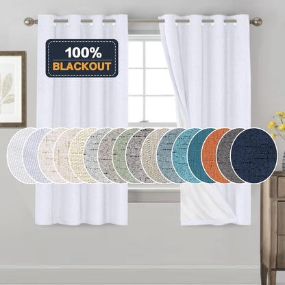 PrinceDeco Natural Linen Curtains 100% Blackout Linen Curtains for Bedroom Full Blackout Curtains 84 Inches Long Living Room Thermal Insulated Light Blocking Curtain Drapes White Backing, 2 Panels
