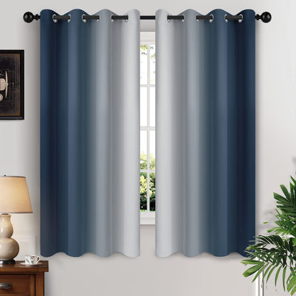 Yakamok Ombre Curtains Blue and Greyish White for Living Room,52Wx84L