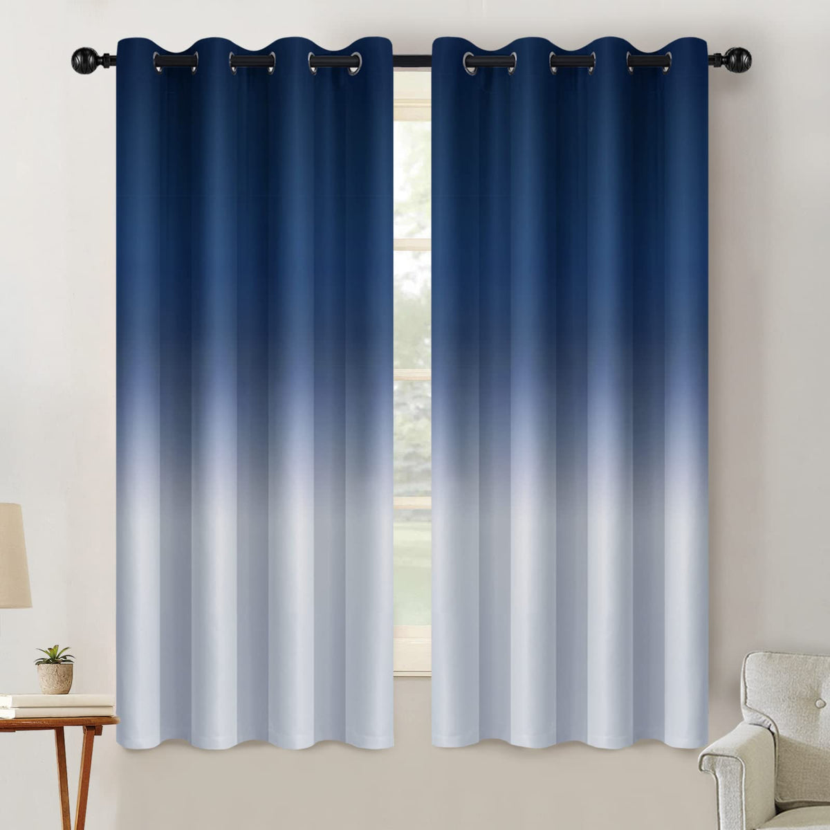 SimpleHome Ombre Black to Grey White Curtains for Living Room 52Wx84L