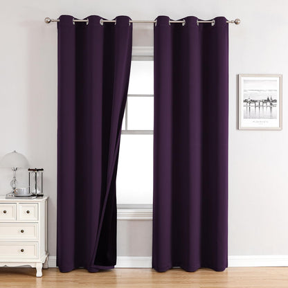 ChrisDowa 100% Blackout Curtains for Bedroom 63 Inch Long with Black Liner