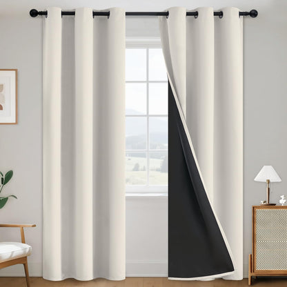 SimpleHome Cream 100% Blackout Curtains Room Darkening Living Room 84 Inch